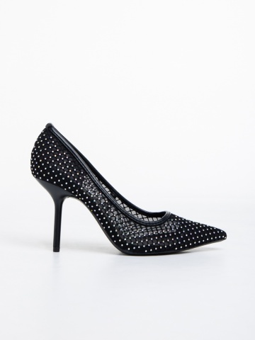 Pantofi dama negri cu toc din material textil Menodora - Img 4