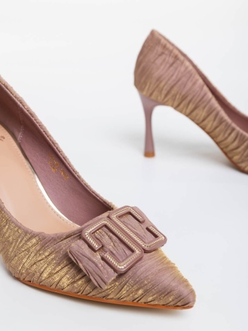 Pantofi dama roz cu toc din material textil Elsabeth - Img 5