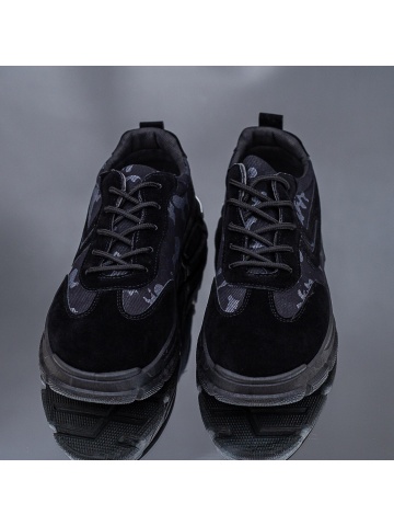 Pantofi sport barbati negri din material textil si piele intoarsa ecologica Hadron - Img 2