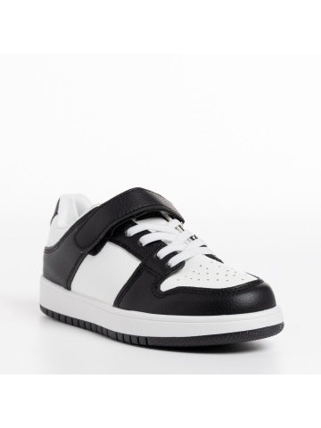 Pantofi sport copii albi cu negru din piele ecologica Bristol