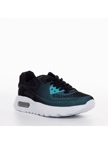 Pantofi sport copii negri cu verde din material textil Lillya