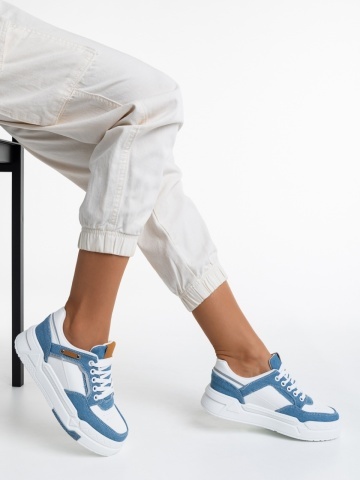 Pantofi sport dama albi cu albastru deschis din piele ecologica Tasnia - Img 3
