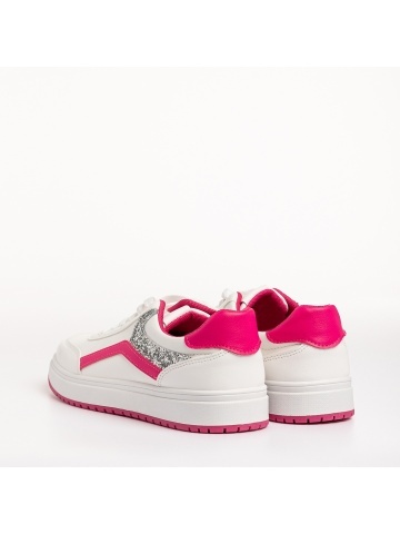 Pantofi sport dama albi cu fucsia din piele ecologica Damiana - Img 3