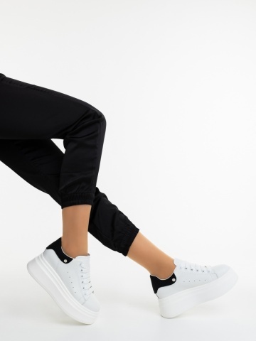 Pantofi sport dama albi cu negru din piele naturala Revena
