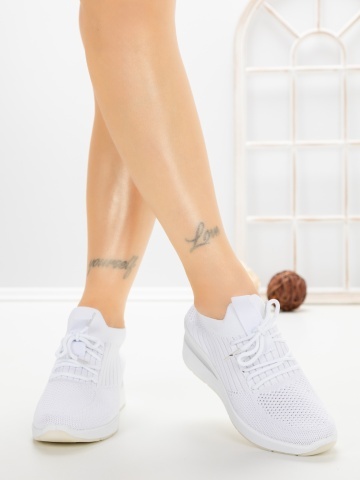 Pantofi sport dama albi din material textil Rosavia - Img 2