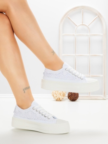 Pantofi sport dama albi din material textil si piele ecologica Quessia - Img 4