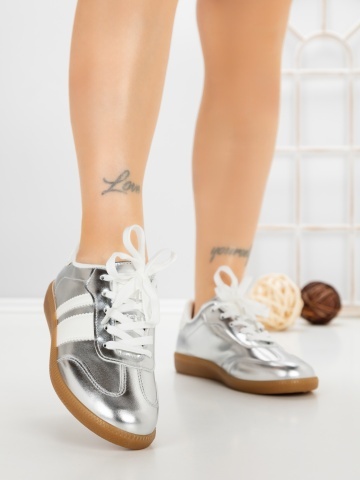 Pantofi sport dama argintii din piele ecologica Arivela