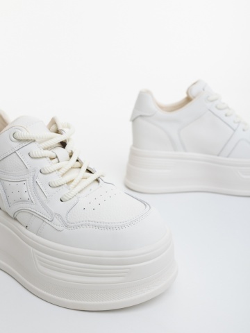 Pantofi sport dama bej din piele naturala Monalia - Img 5