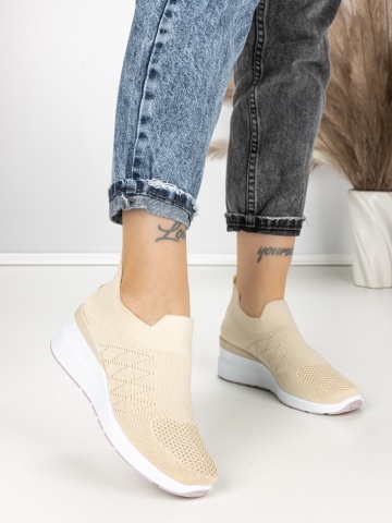 Pantofi sport dama cu platforma bej din material textil Renzia