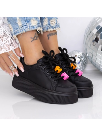 Pantofi sport dama cu platforma negri din piele naturala Ashira