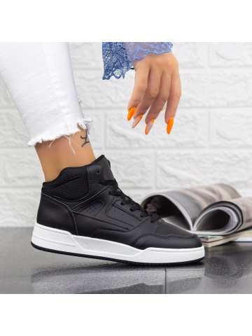 Pantofi sport dama negri din material textil si piele ecologica Facora - Img 3