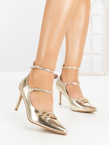 Pantofi stiletto aurii din piele ecologica Bezren - Img 6