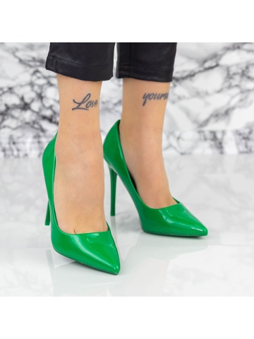 Pantofi stiletto verzi din piele ecologica lacuita Dorena - Img 6
