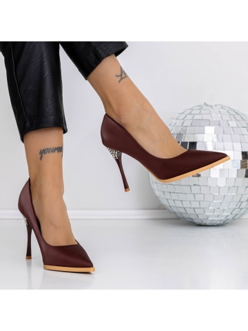 Pantofi stiletto visinii din material textil Vidoya - Img 3