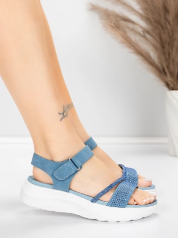 Sandale dama cu platforma albastre din material textil Arorla
