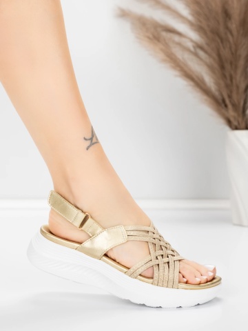 Sandale dama cu platforma aurii din material textil si piele ecologica Emamrys - Img 3