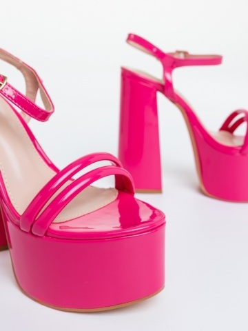 Sandale dama cu platforma roz din piele ecologica Lavita - Img 5