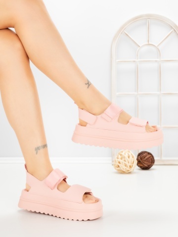 Sandale dama cu platforma roz din piele ecologica si material textil Aurisia - Img 4