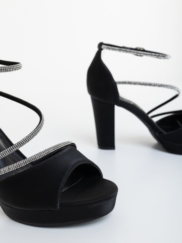 Sandale dama cu toc negre din material textil Revela - Img 5