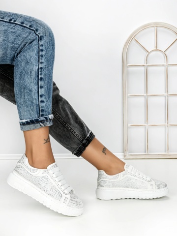 Sneakers dama albi din material textil Alixie - Img 6