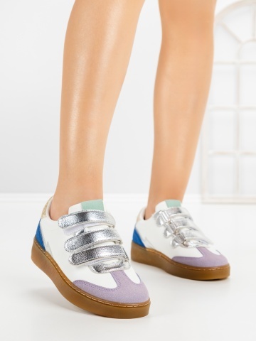Sneakers dama argintii din piele ecologica Etazina