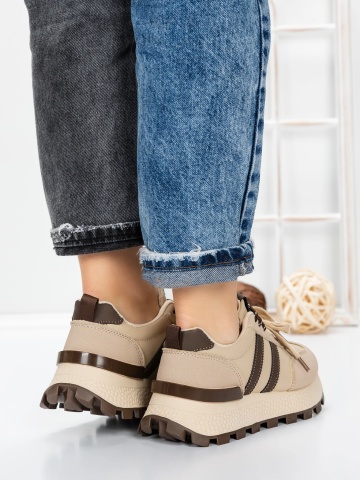 Sneakers dama bej din material textil si piele ecologica Bilira - Img 2
