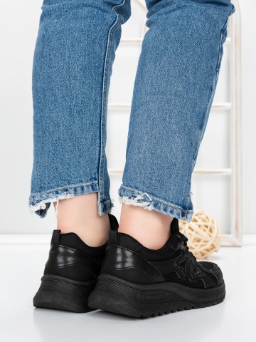 Sneakers dama negri din material textil si piele ecologica Brawria - Img 2