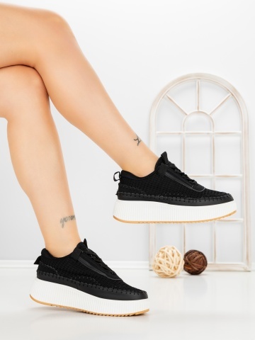 Sneakers dama negri din piele ecologica si material textil Avenia - Img 4