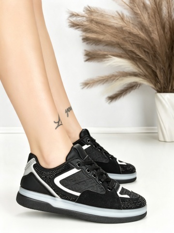 Sneakers dama negri din piele ecologica Tanzivia - Img 3