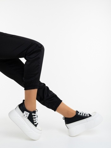 Tenisi dama cu platforma negri din piele ecologica Aroha