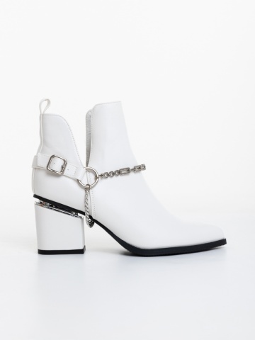 Botine dama cu toc albe din piele ecologica Dampera - Img 4