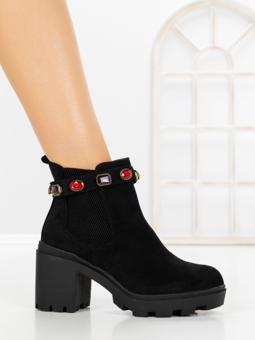 Botine dama cu toc gros negre din material textil Avesia - Img 5