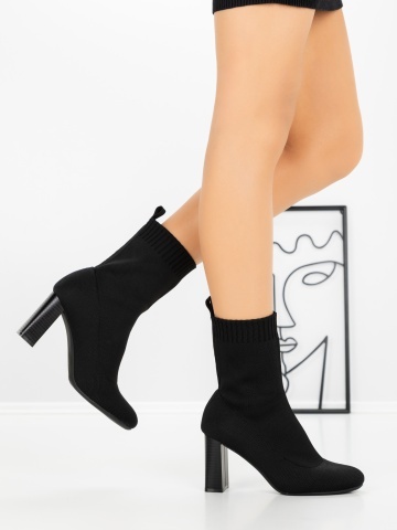 Botine dama cu toc gros negre din material textil Eraesha - Img 6