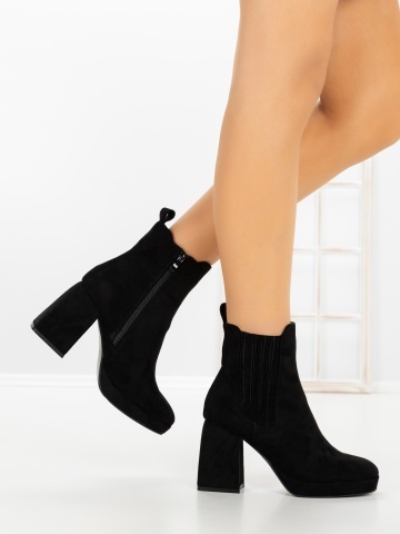 Botine dama cu toc gros si platforma negre din material textil Dalren - Img 2