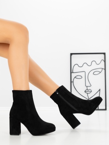 Botine dama cu toc gros si platforma negre din material textil Epaerra - Img 6