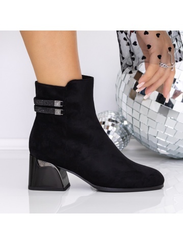 Botine dama cu toc negre din material sintetic Atava - Img 4