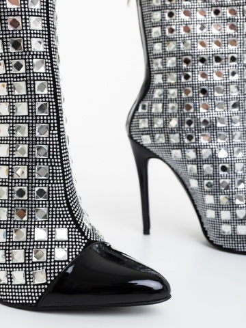 Botine dama cu toc negre din piele ecologica si material textil Sinary - Img 5