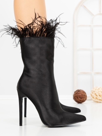 Botine dama cu toc subtire negre din material textil Nerine - Img 3