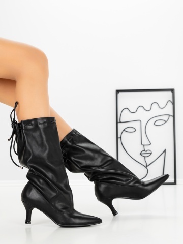 Botine dama cu toc subtire negre din piele ecologica Divyna - Img 6