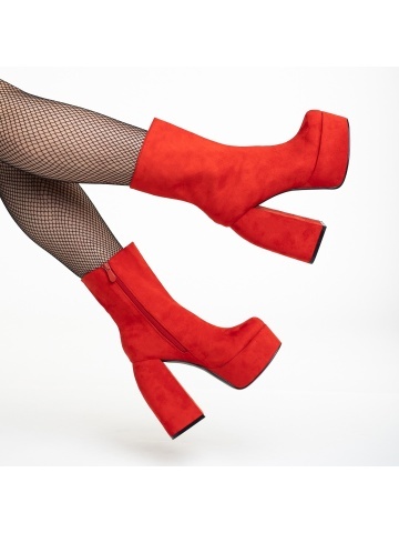 Botine dama rosii din material textil cu toc Edie - Img 5