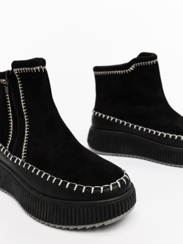 Ghete dama negre din piele ecologica si material textil Arenia - Img 5