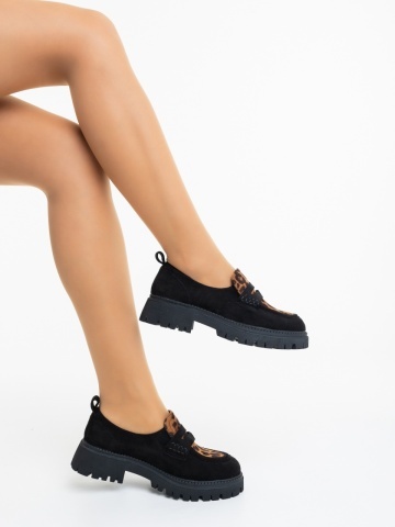 Mocasini dama negri cu leopard din material textil Kamora - Img 6
