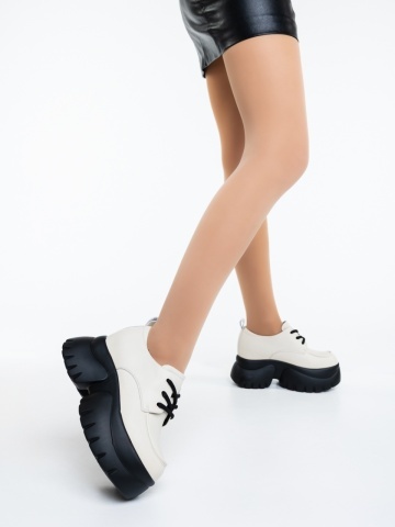 Pantofi casual dama bej cu negru din piele naturala Escara