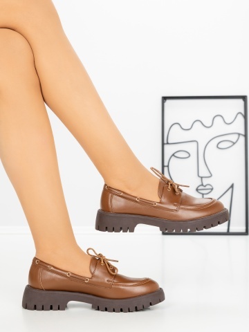 Pantofi casual dama maro deschis din piele ecologica Eamrys - Img 4