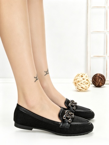 Pantofi casual dama negri din piele ecologica si material textil Saranya - Img 5
