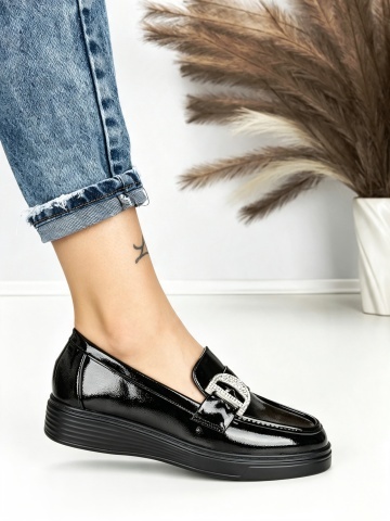 Pantofi casual dama negri din piele ecologica Zanzora - Img 5