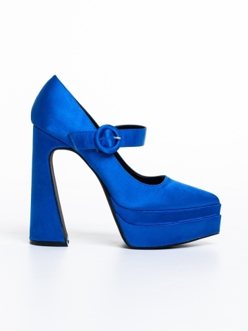 Pantofi dama albastri cu toc din material textil Regena - Img 4