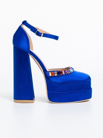 Pantofi dama albastri din material textil cu toc Dulce - Img 4