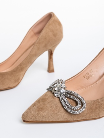 Pantofi dama bej inchis cu toc din material textil Nayara - Img 5