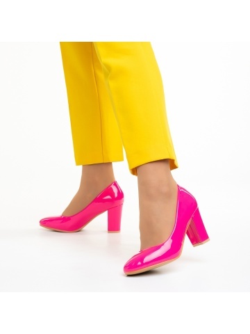 Pantofi dama cu toc fucsia din piele ecologica Crenta